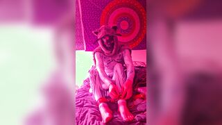 Puppy self restrain bondage in assets suit chains buttplug tail fetish solo gag mask