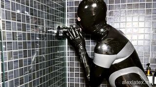 Insane spandex douche T1, throating and tugging off - Alex Spandex