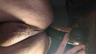 Dual ass fucking romping myself with 13 & ten inch fuck sticks on all 4s