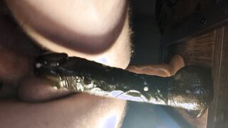 Dual ass fucking romping myself with 13 & ten inch fuck sticks on all 4s