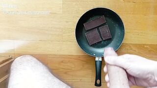 Hasty, noisy fap-off in the kitchen! Torrid chocolate and massive milk for the breakfast of champions!