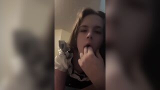 Trailer/censored:POINT OF VIEW your femboy maid makes you a movie of him unclothing/throating his plaything despairingly