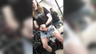 Loonghairdude shoots enormous geyser in brief jeans cutoff cut-offs, Spinning Stone tshirt, shoes