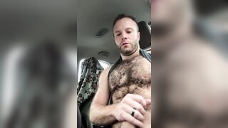 Fur covered guy masturbates off in his truck
