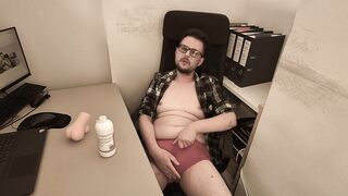 Desk Job – nailing my fresh fucktoy in crimson briefs