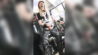 Longhairdude shoots in leather biker pants, Fresh Rock biker shoes, platinum helmet - Who do you enjoy