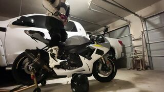 Heterosexual Father in Garage Drains & Jizzes in Leather on Motorcycle