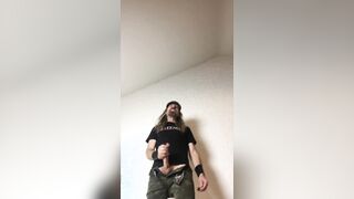 Longhairdude shoots in Camo Camouflage denim, Spitfire tshirt, Skyhigh belt - 2 angles front below