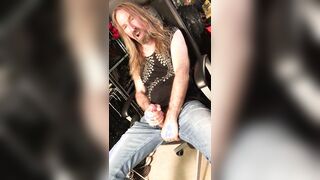 Longhairdude shoots in chill masturbate in button fly denim, safety pinch snake sleeveless, Vow Footwear