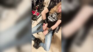 Longhairdude shoots geyser in thin Dump On denim, Fresh Rock Footwear, tshirt