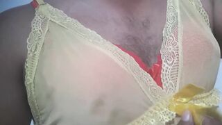 Knob cell with crimson panti and brassiere.bottam