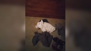 Risky exhibitionist in park shower displaying off with nip forceps on & tearing clothes off!