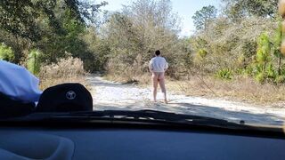 One of my very first public exhib disrobe movies during wide daylight on a mess road!