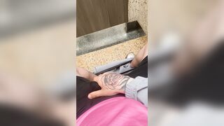 Scottish chav plays with pecker in trunks outdoors