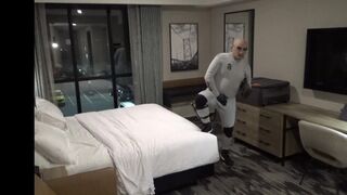 motel apartment masturbating off with snake print zentai under wetsuit