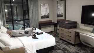 motel apartment masturbating off with snake print zentai under wetsuit