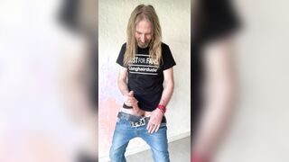 Longhairdude in debut JFF flick - Unload On Bony Denim, Fuck-fest belt, JFF tshirt