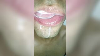 spunk in my gullet, I have fun with your jizz, and I gulp it, close-up, crazy queer, tongue, sloopy