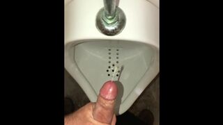 Risky public washroom urinal getting off and money-shot