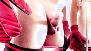 Goalkeeper Mittens & Crimson Football Socks: Edging to Precum with a Rock hard Bowl Jockstrap