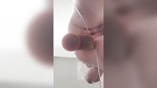 UpClose Glance Thru The Glass, Sitting, Railing, and Then Nutting On Her Huge Penis Faux-cock