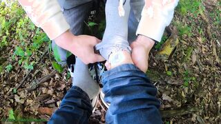 Take off Buddies boots and socks