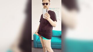 Double Trouser snake - masturbating off in the mirror and came on my own reflection