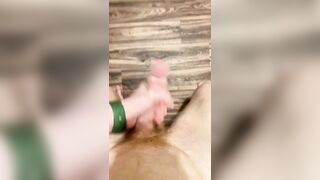 Morning beefstick, dribbling precum, draining off