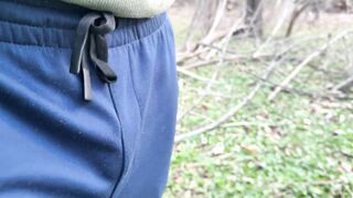 Encaged cuck displays while ambling in forest