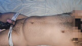 Fur covered latin plump against rubdown machine. Handsfree jizz