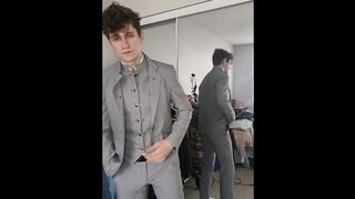 Suited Tatted Youngster Unclothes and Faps Off