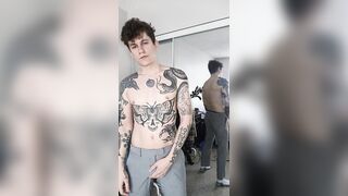 Suited Tatted Youngster Unclothes and Faps Off