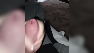 Close-up. Mild flesh of a humungous trouser snake. Awakening and demolished climax