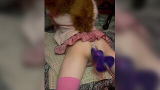 cute femboy fox gets a cream colored porking