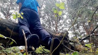 An athlete boy while jogging finds someone’s fleshlight in the woods and smashes him