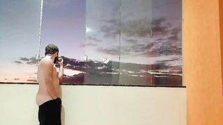 The college girl displayed himself on the balcony of the fresh palace to be seen.