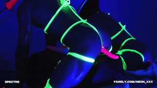 Assfucking hook and poking machine DOUBLE PENETRATION for a muscle boy under UV lights