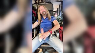 Longhairdude stroke and shoots in Dominos Pizza t-shirt