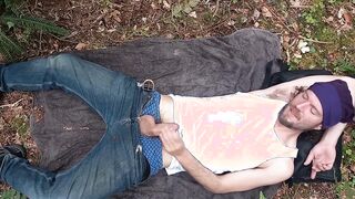 Toying with my man-meat in the park gets me rock-hard and makes me jizm