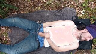 Toying with my man-meat in the park gets me rock-hard and makes me jizm