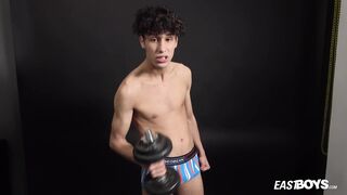 Curly lad fellow demonstrates off his slender figure on web cam