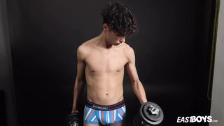 Curly lad fellow demonstrates off his slender figure on web cam