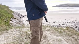 Peeing In Public. Taking A Urinate On The Deprived Island Beach.