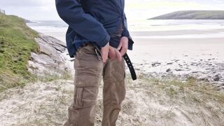 Peeing In Public. Taking A Urinate On The Deprived Island Beach.