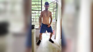 Klaus Joe comebacks from work wanting to plow and his full salute is noticeable in his boxers.