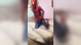 Bicurious Spider-boy Costume play Undressing down and Wank Off
