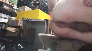 Attempting to fit the entire fake penis in my caboose