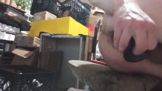 Attempting to fit the entire fake penis in my caboose