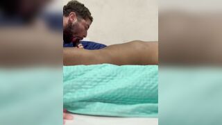 I gargled the gay-for-pay fellow from the street in my bedroom.