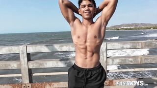 Stellar teenager latino man Mitch Seangers with thick pink cigar